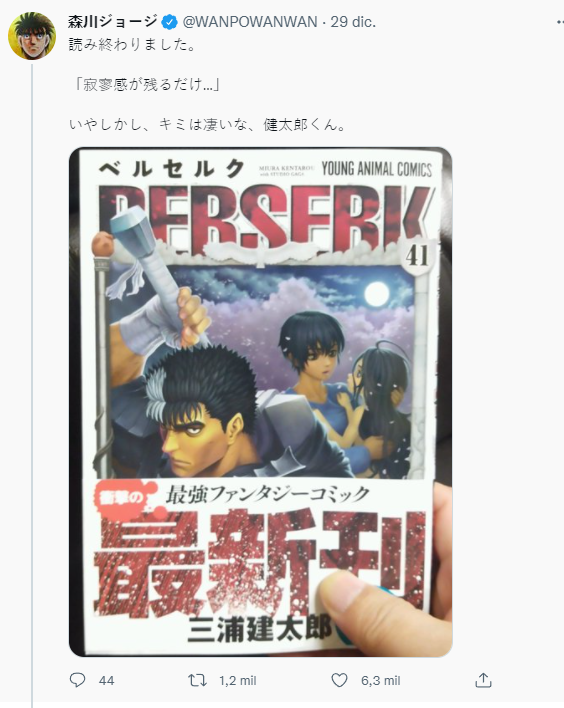 El autor de Hajime no Ippo leyó el último capítulo de Berserk y da  conmovedor mensaje a fans