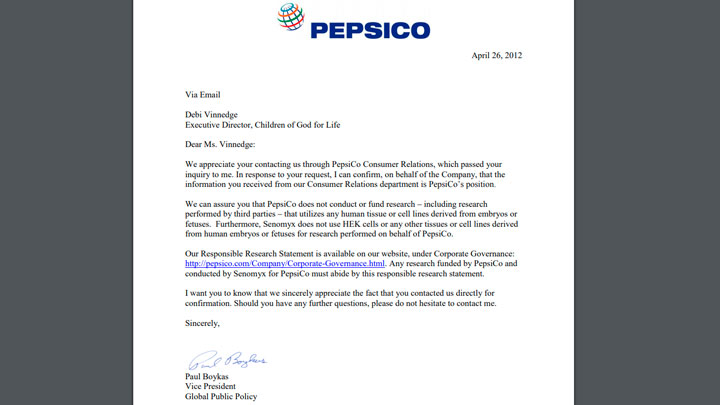 Carta resposta da Pepsico/ CARTA RESPUESTA DEL PEPSICO/ PEPSICO'S