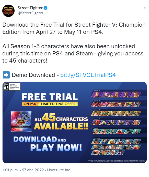 Street Fighter V: Champion Edition está para jugar gratis en PS4 con todos  y cada uno de sus personajes