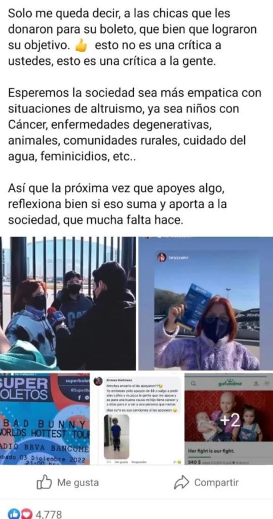 Madre critica que se apoye más comprar boletos de Bad Bunny que a