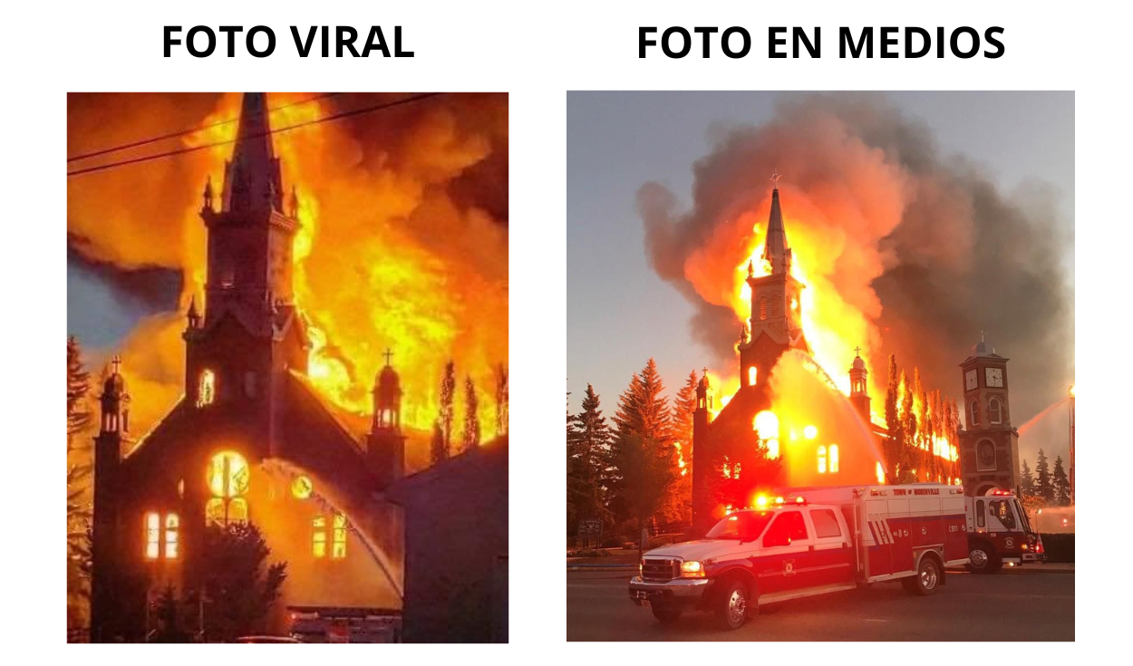 No, no están quemando iglesias en Canadá y fotos no corresponden a la ola  de vandalización de 2021