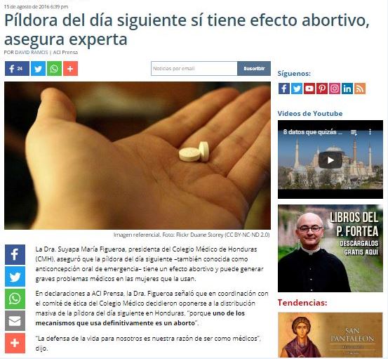 A pesar de que la OMS asegura que esta pastilla no tiene un efecto abortivo, aún existen sectores religiosos que afirman lo contrario. (Foto: captura Aci Prensa)