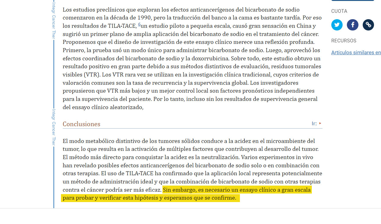 El bicarbonato de sodio no cura el cáncer