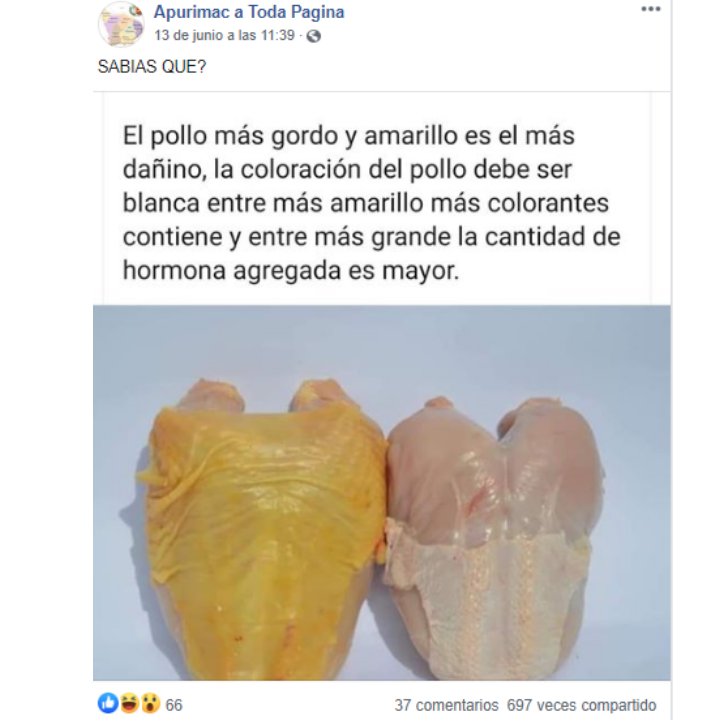 Es falso que el “pollo amarillo” sea dañino y tenga hormonas