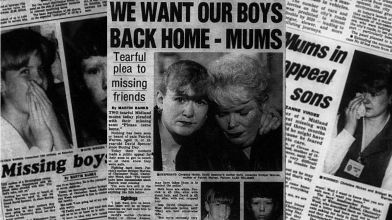 Media coverage cuts on the disappearance of Patrick Warren and David Spencer.  Photo: BIRMINGHAM MAIL