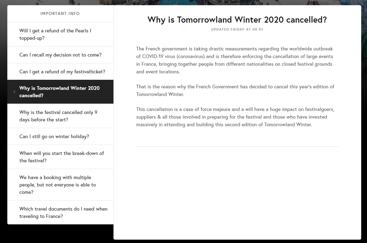 Refém do Coronavírus, Tomorrowland Winter 2020 está oficialmente