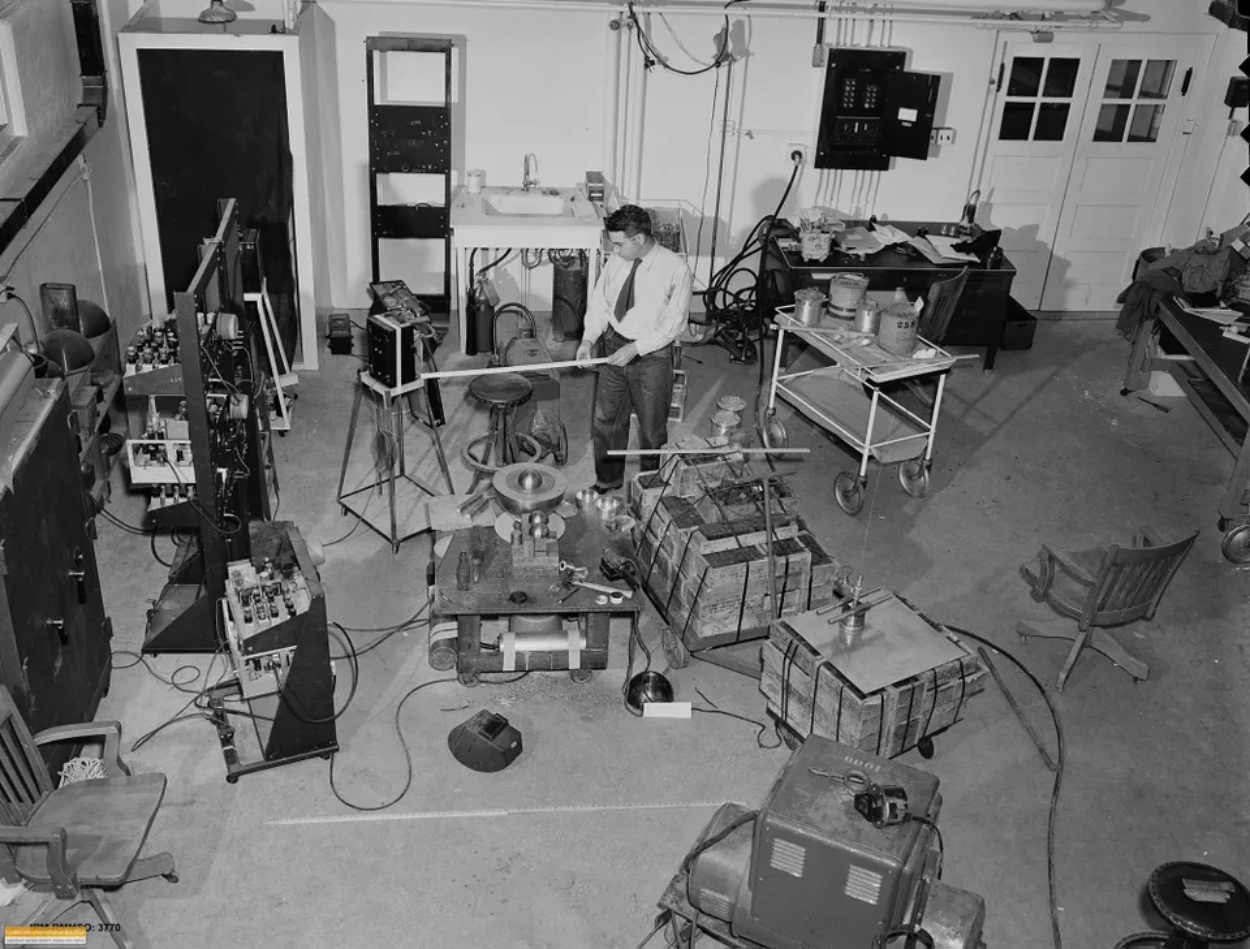 Aerial view of the room where the experiments with Rufus, the nucleus of the third atomic bomb, were carried out.  Photo: Los Alamos National Laboratory