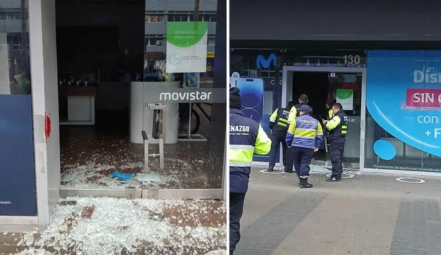 Asaltan tienda de Movistar en centro comercial La Rambla: rompieron vidrios de la entrada