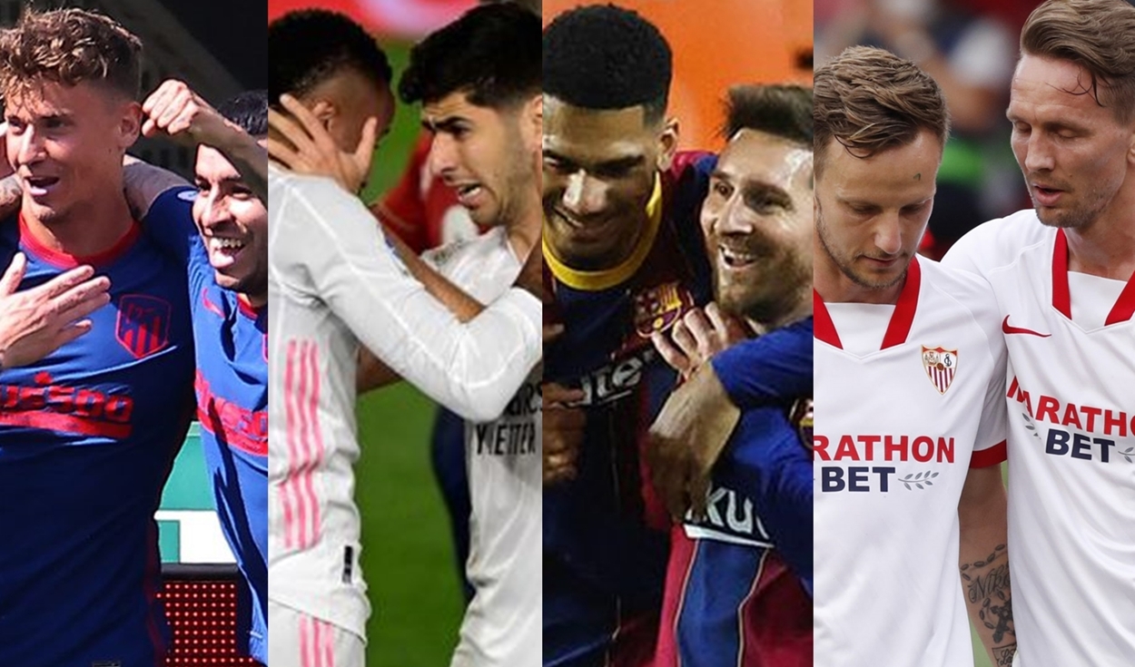 Atlético, Real Madrid, Barcelona y Sevilla pelean por LaLiga. Foto: composición GLR/EFE