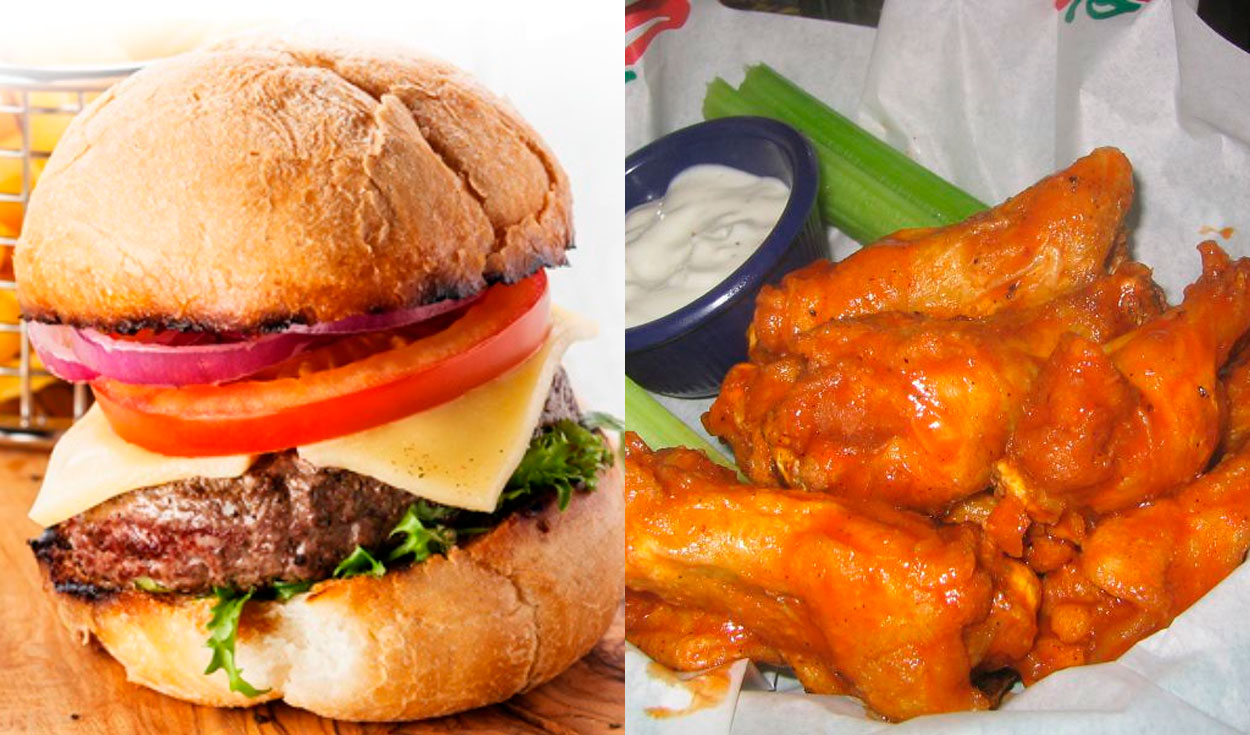 La hamburguesa y las alitas Buffalo son dos representantes clásicos de la comida típica de Estados Unidos. Foto: composición/Flickr/difusión