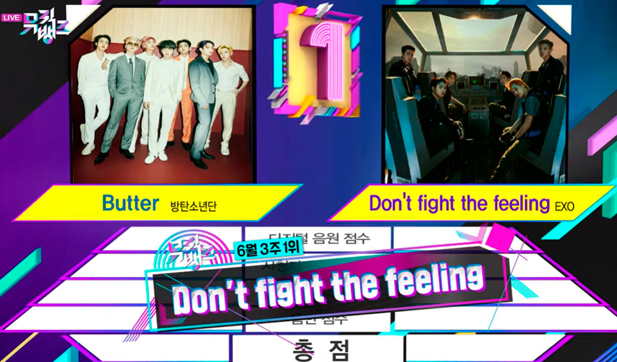 EXO logró su triunfo número 1 con 'Don't fight the feeling'. Foto: captura Music Bank
