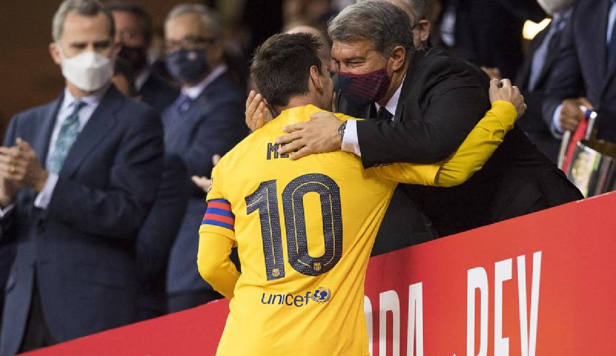 Messi y Laporta celebrando el título de la Copa del Rey. Foto: EFE