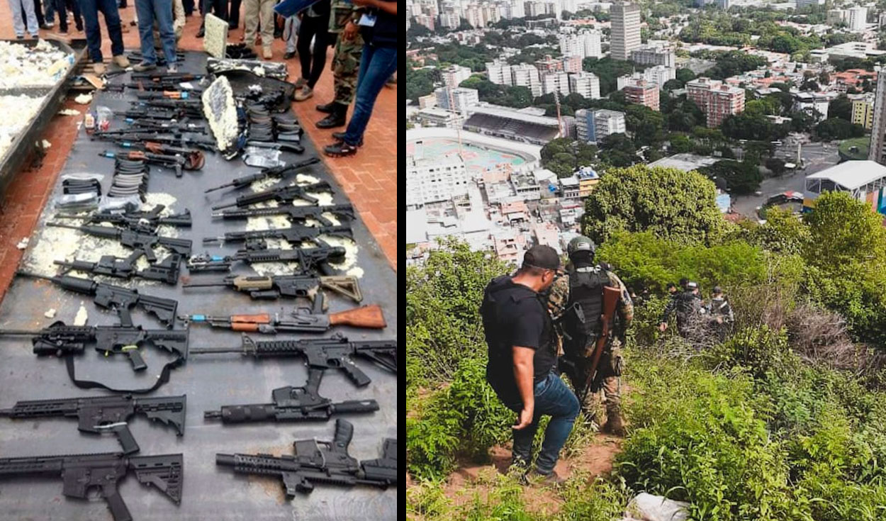 En la Operación Gran Cacique Indio Guaicaipuro, en la ciudad de Caracas, se incautó material de guerra que era empleado para disparar y amedrentar desde las montañas. Foto: Twitter
