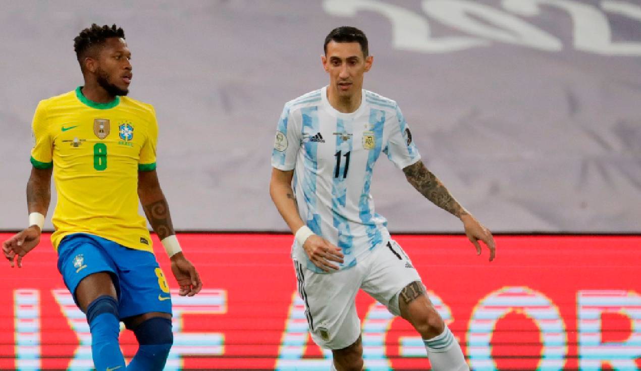 Di María anotó el primer gol de la final entre Brasil vs. Argentina. Foto: EFE