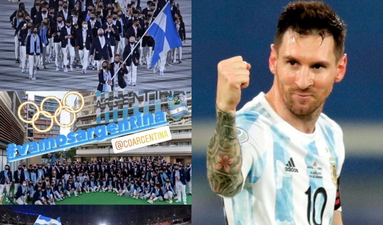 Lionel Messi no ocultó su emoción cuando observó a los atletas de su país desfilando en el Estadio de Tokio. Foto: composición La República.