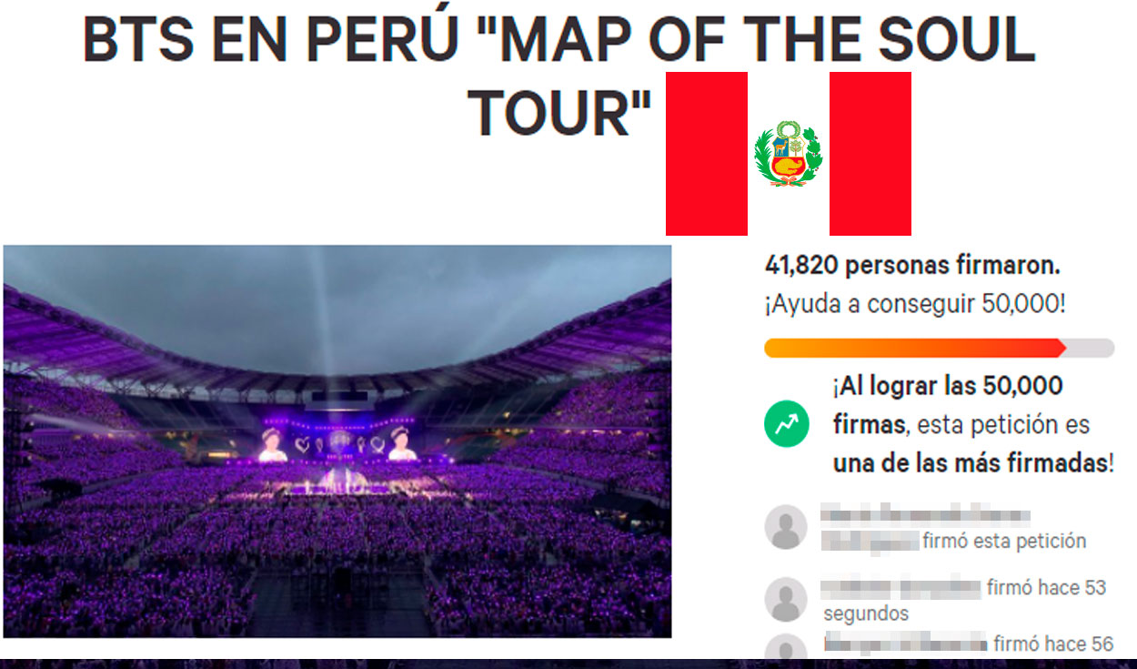 ARMY peruanos unidos por un solo objetivo: un concierto de BTS en Lima - Perú. Foto: captura change.org
