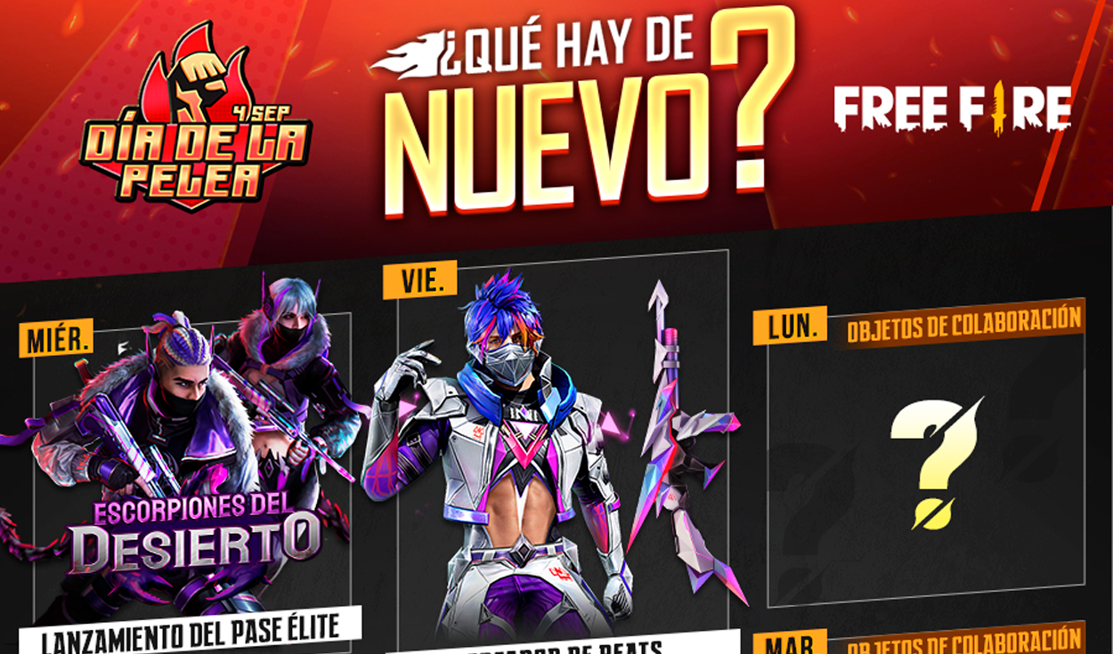 La agenda semanal del 1 al 7 de septiembre traerá dos objetos de colaboración sorpresa para Free Fire. Foto: Garena