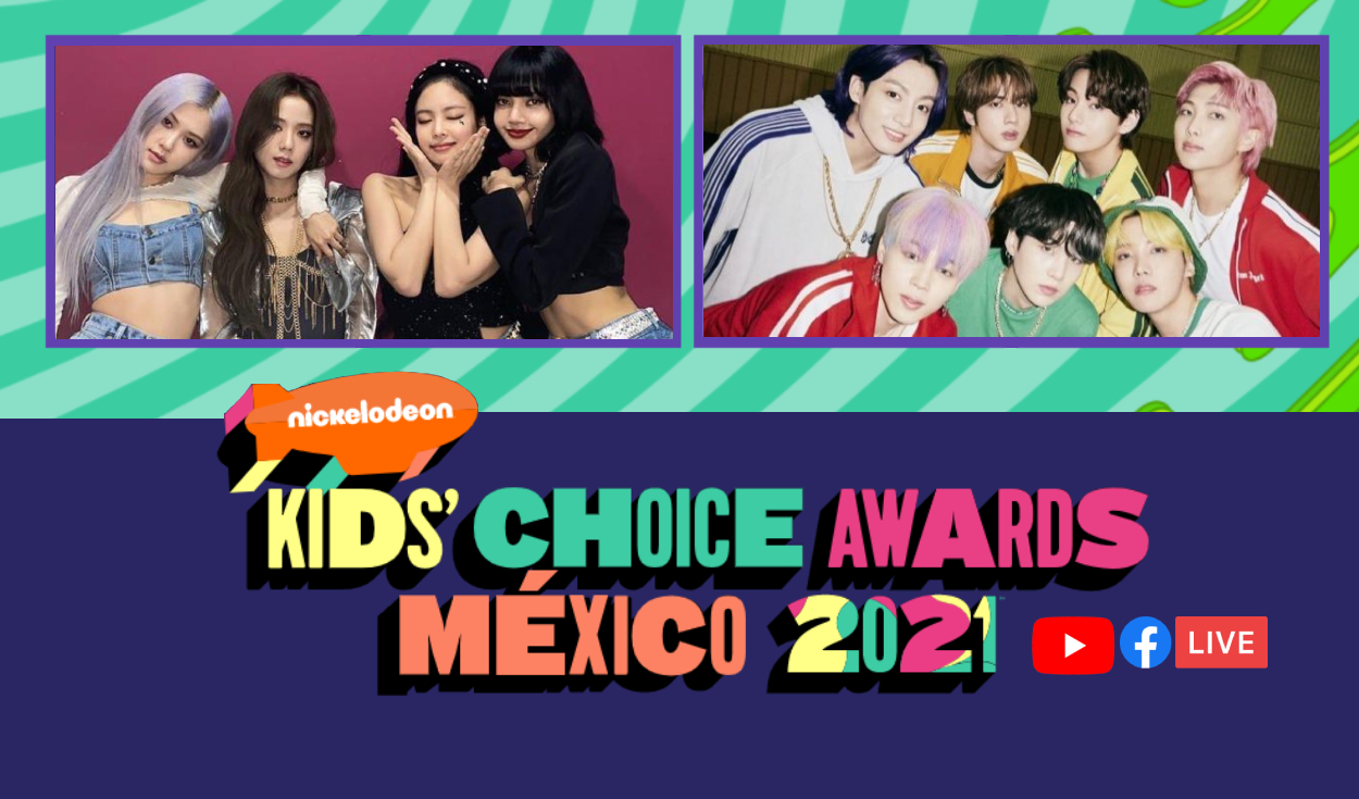 Sigue en vivo los premios KCA México 2021. BTS y BLACKPINK buscan la victoria con el voto del público. Foto: composición LR/Nickelodeon