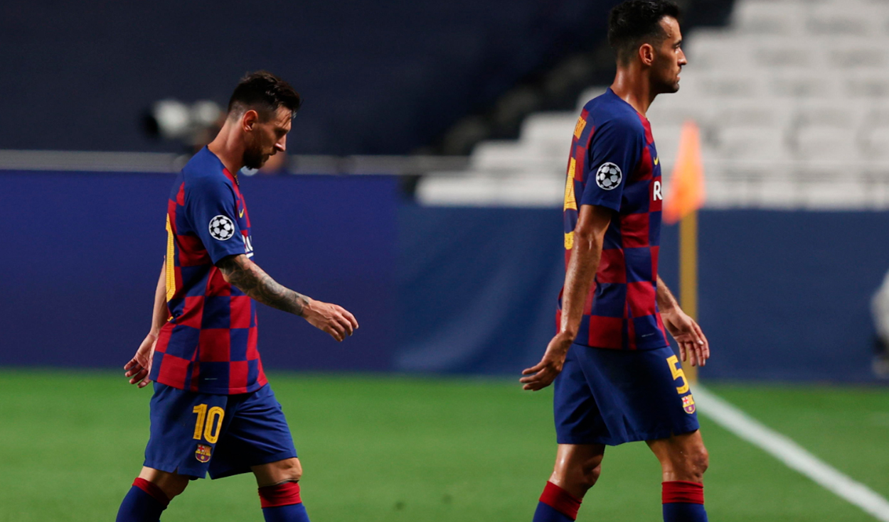 Sergio Busquets y Lionel Messi fueron titulares en la derrota 8-2 ante el Bayern Múnich. Foto: EFE