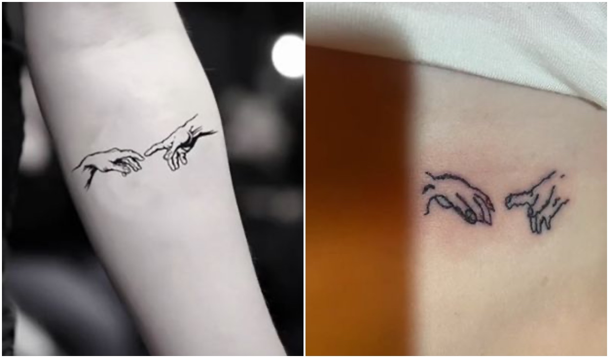 tatuaje de la creación de las manos de adam