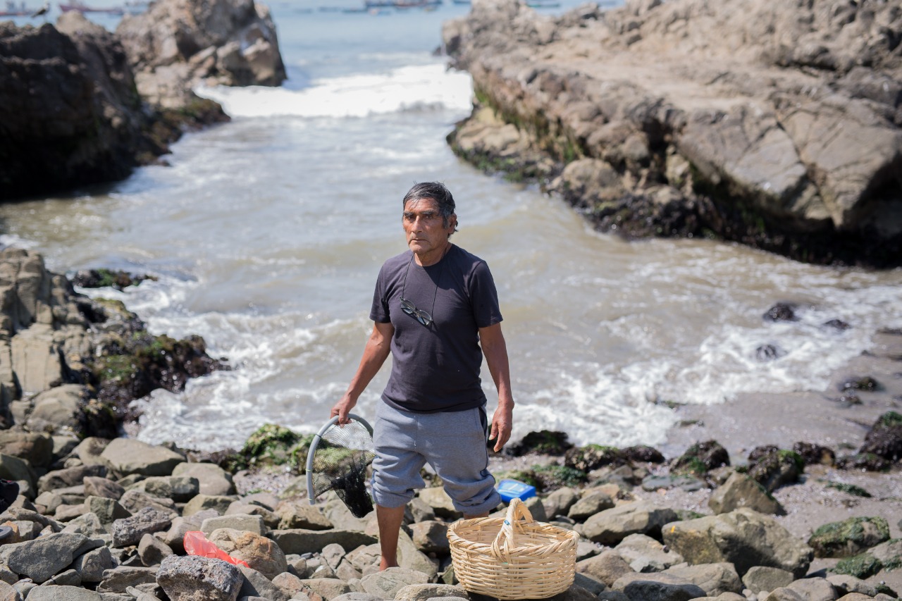 Pescador Raúl Fernández (64), extrae lornas y corvinillas de las peñas de Chancay desde hace 15 años. Ha perdido su único ingreso. Foto: Antonio Melgarejo.