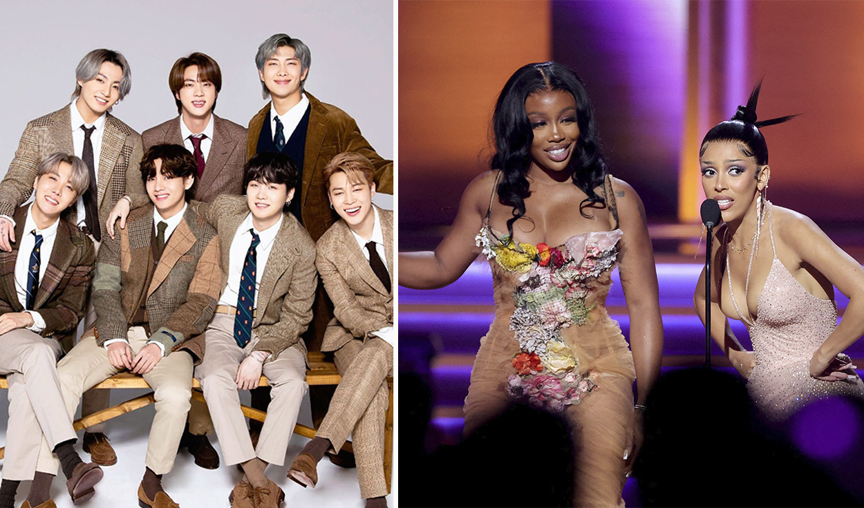 BTS, el grupo de k-pop, deslumbra en la alfombra roja de los Grammys 2022