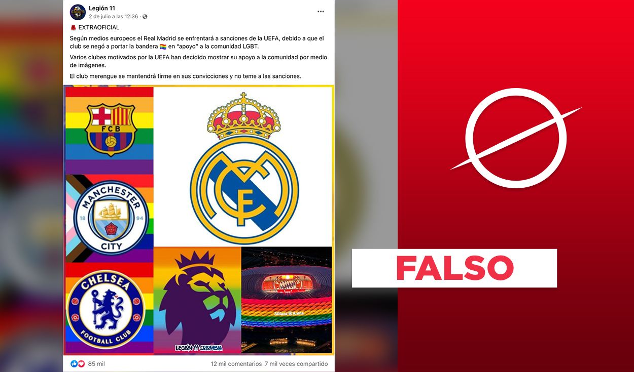 Es falso que el Real Madrid pueda ser sancionado por no portar la bandera  LGTBI+