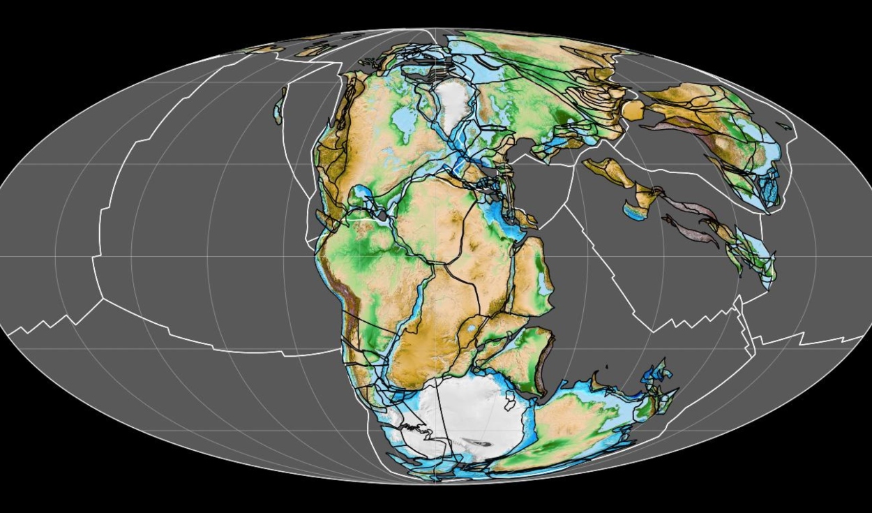 Ilustración de Pangea, el antiguo supercontinente que existió hace 300 millones de años en la Tierra. Foto: referencial/Maricopa Community College