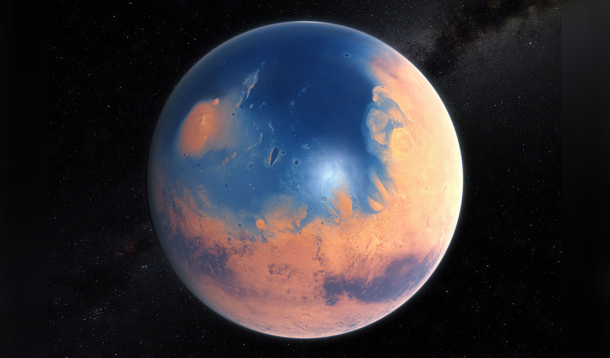 Representación artística de cómo era Marte hace más de 4.000 millones de años. Imagen: ESO/ M. Kornmesser/ N. Risinger