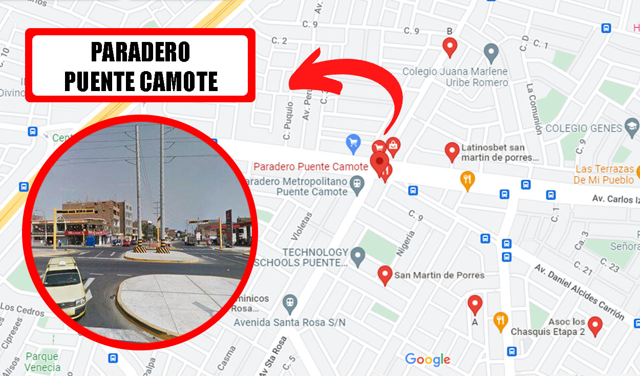 El paradero Puente Camote es uno de los más populares de Lima Norte. Foto: composición La República/Google Maps