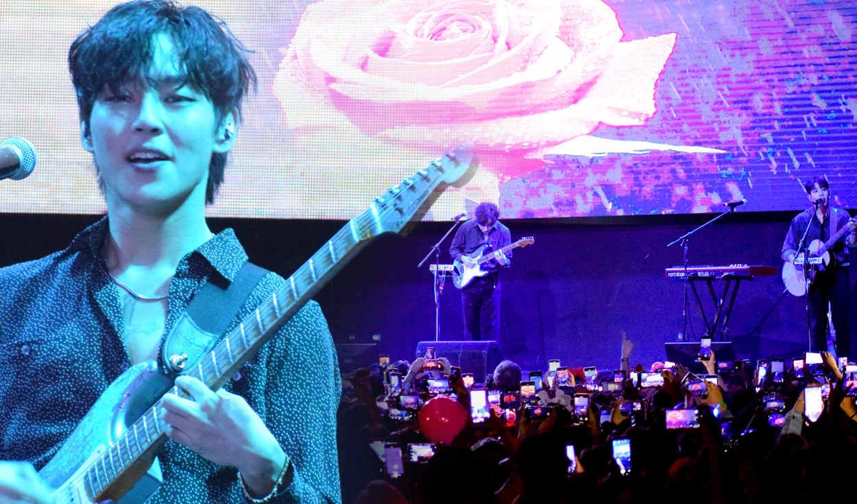 La banda coreana The Rose entonó canciones de los diversos proyectos musicales que han realizado en su trayectoria artística. Foto: Elizabeth Condori/ composición Fabrizio Oviedo
