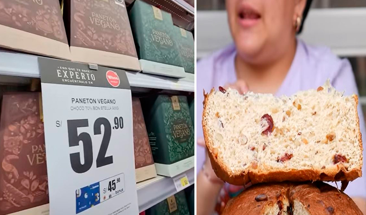 La joven acudió a un supermercado para adquirir el panetón vegano en sus dos versiones, sea Premium y chocolate. Foto: composición LR/YouTube/Ariana Bolo