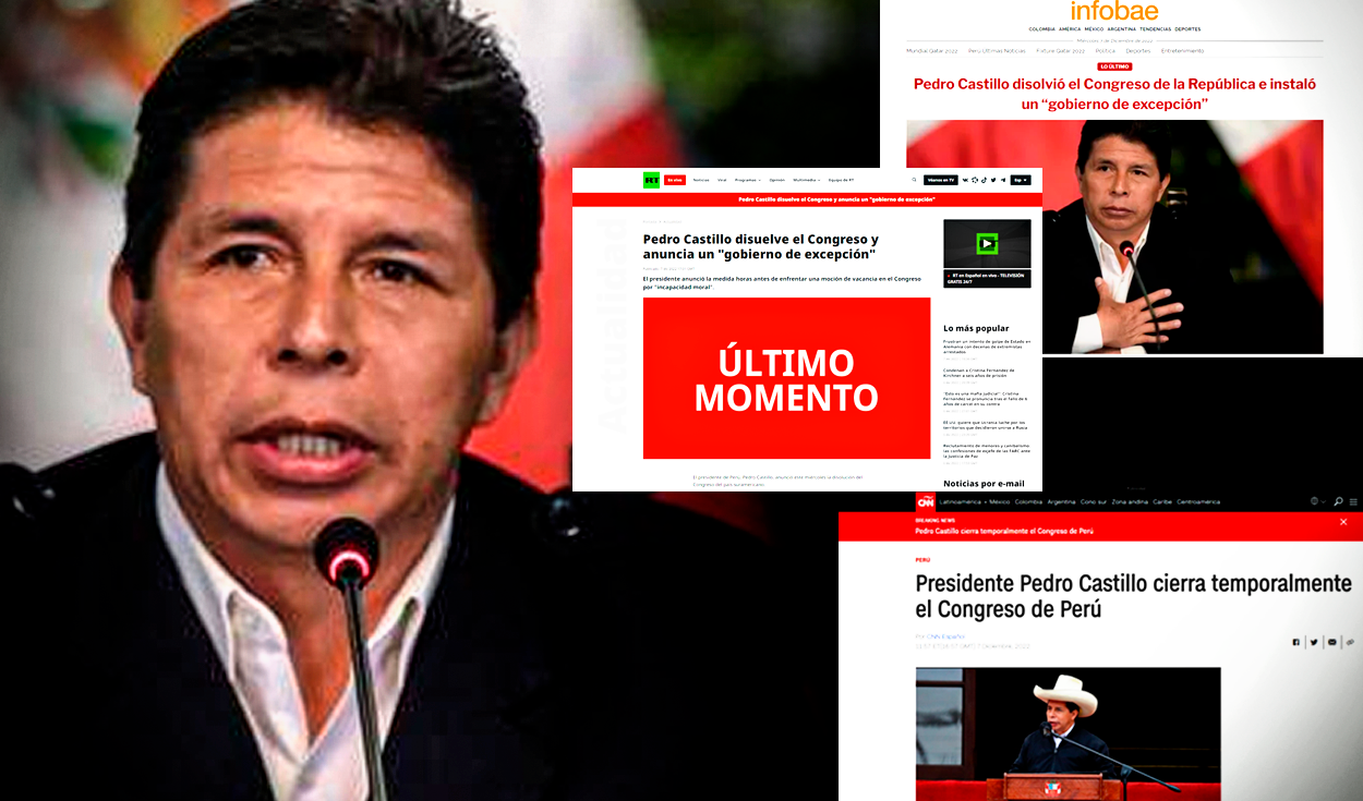Pedro Castillo disolvió el Congreso y la prensa internacional reacciona. Foto: Composición LR