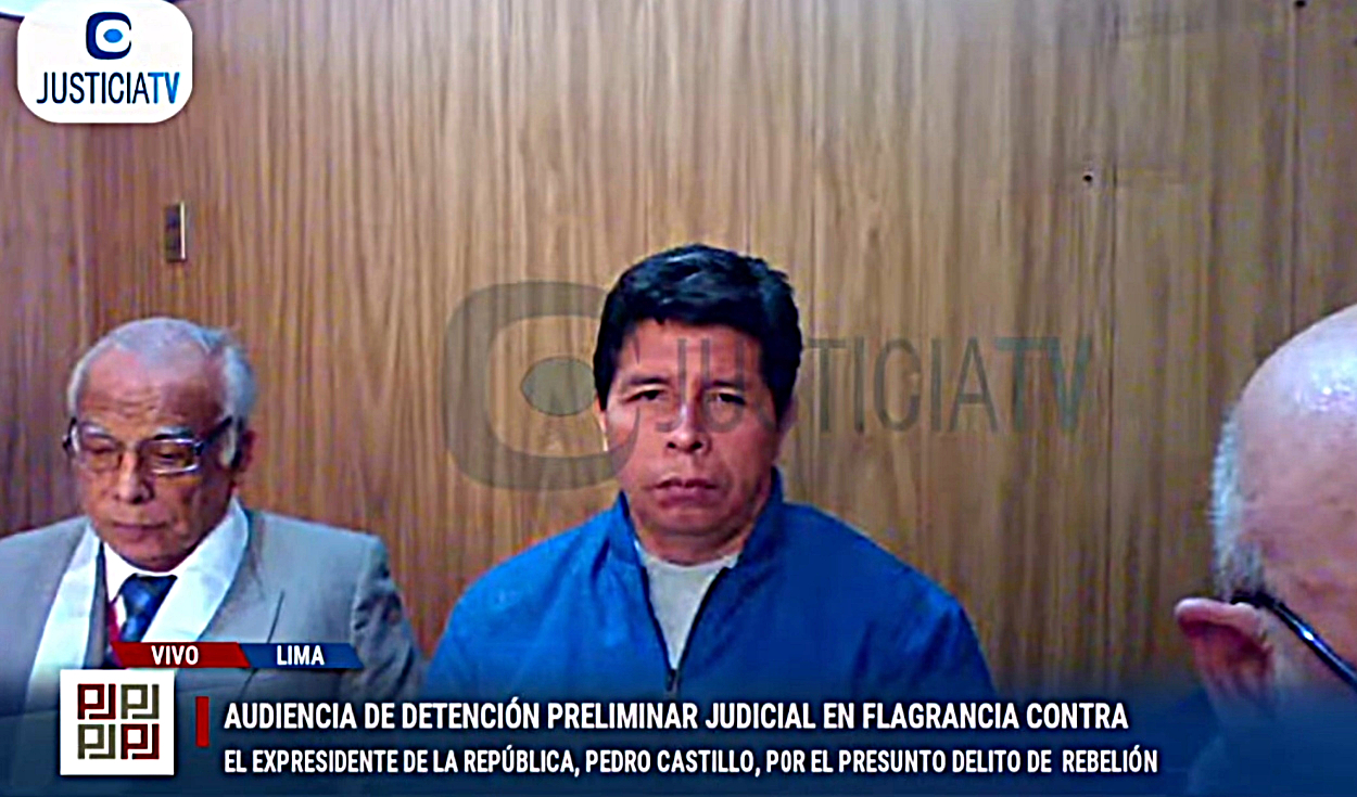 El expresidente Pedro Castillo afronta las acusaciones por el delito de rebelión y conspiración. Foto: captura Justicia TV
