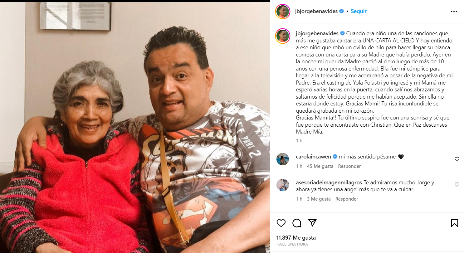 Jorge Benavides announces the death of his mother: “Without her I would not be where I am”