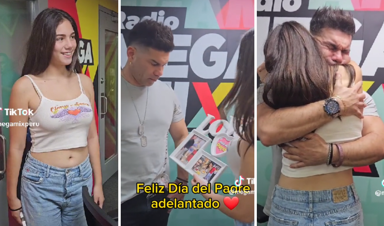 Tomate Barraza se quedó sin palabras tras ver la sorpresa de su hija. Foto:  composición LR/captura/TikTok/Radio Megamix - Video: TikTok