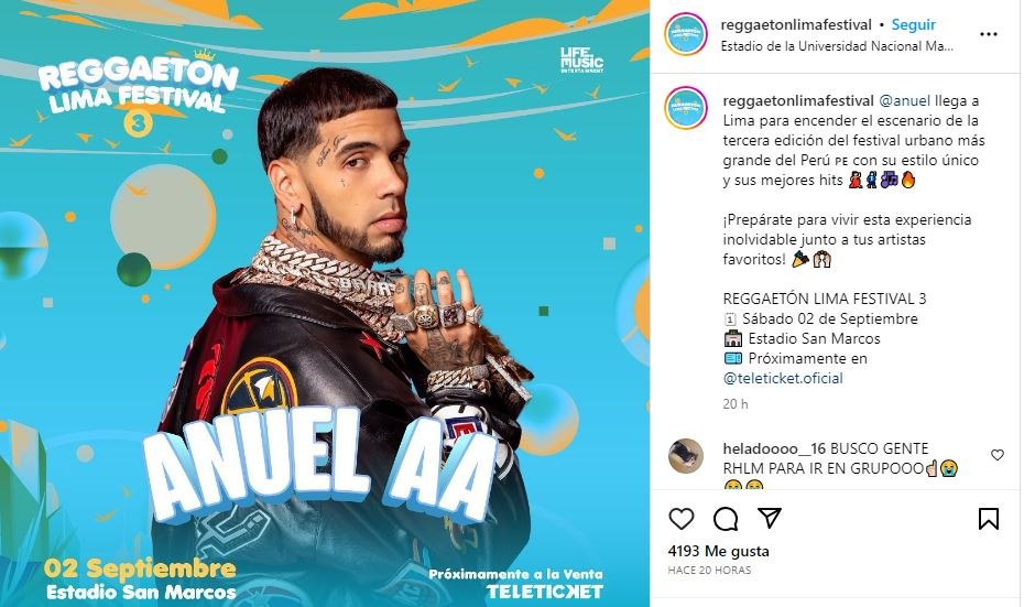 Anuel AA in Peru! Artist joins the Reggaetón Lima Festival and will