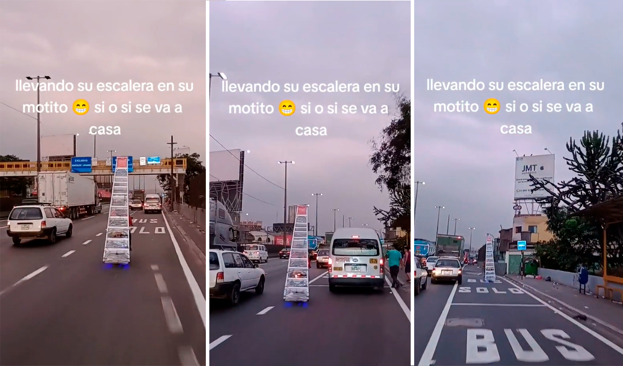 Joven lleva una escalera en su moto en plena Panamericana Norte y redes  estallan: 