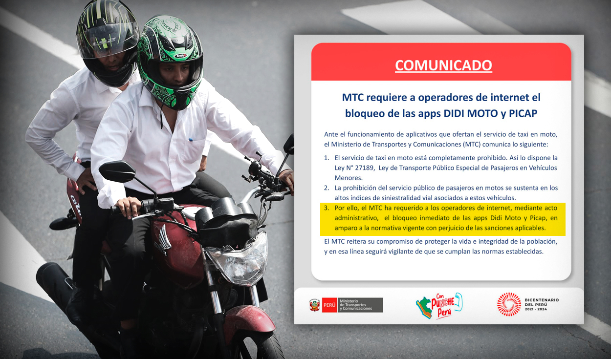 Didi Moto and Picap: MTC requests the blocking of both applications within a maximum of 24 hours