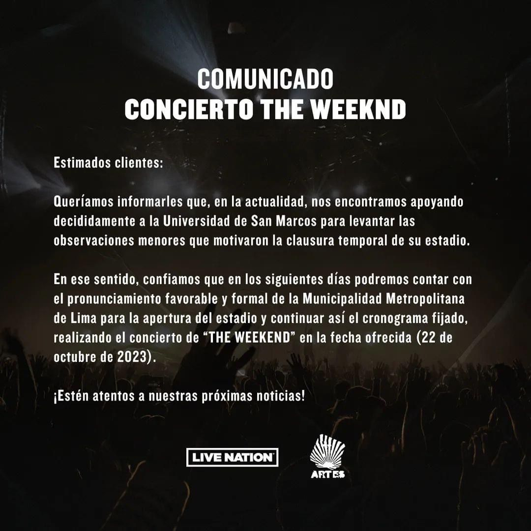 The Weeknd asks the Municipality of Lima to rule on the closure of the ...