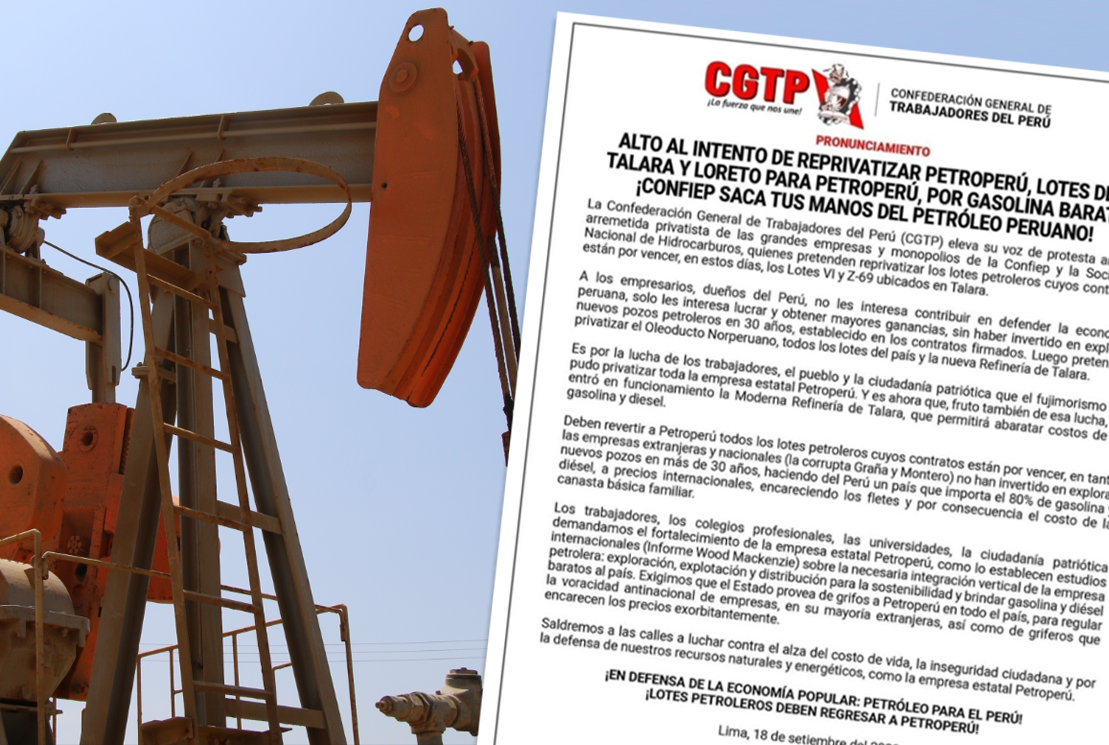 CGTP: unions and worker unions reject reprivatization of the Talara lots