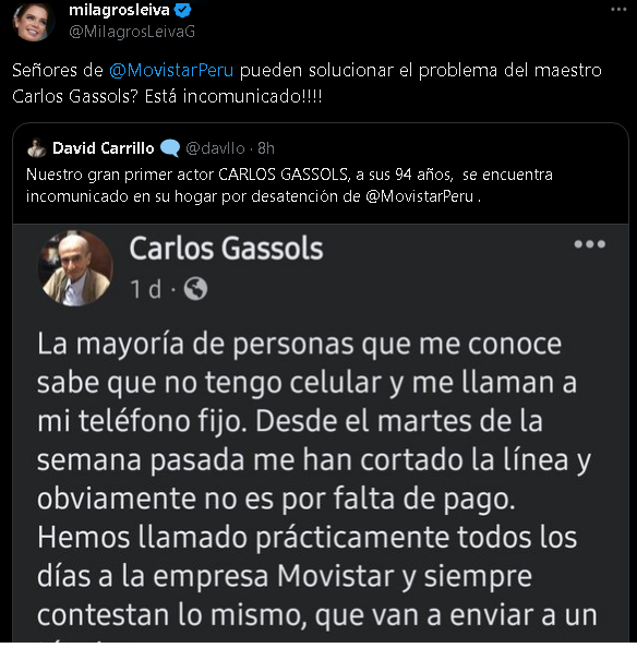 Actor Carlos Gassols denounces a telephone company that keeps him incommunicado from his family