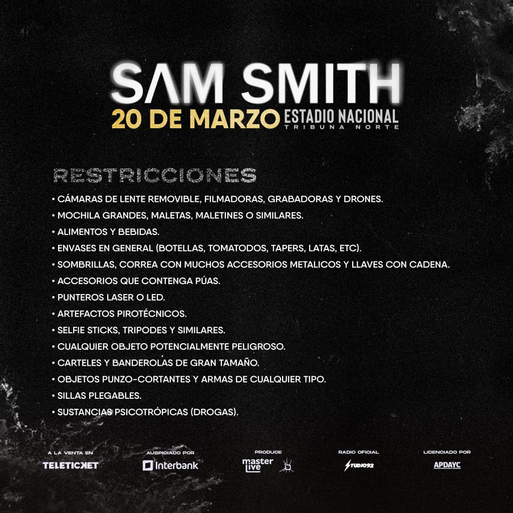 Sam Smith in Peru 2024 setlist, time and for his