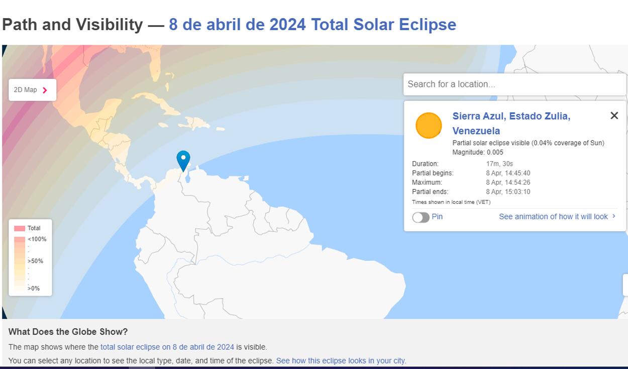 Eclipse Total Solar | eclipse 8 de abril 2024 | cómo ver el eclipse en Venezuela