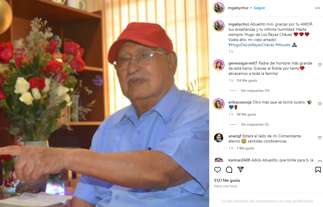 Así se despidió la nieta de Hugo de los Reyes Chávez de su abuelo. Foto: María Gabriela Chávez C./Instagram