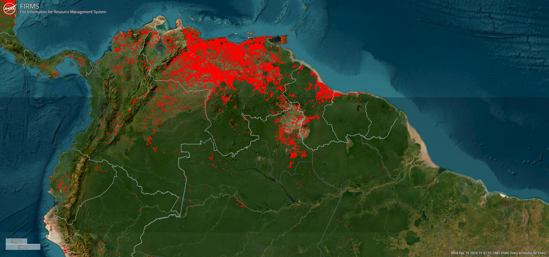 Venezuela se convirtió el país en Sudamérica con más incendios forestales en marzo de 2024. Foto: NASA