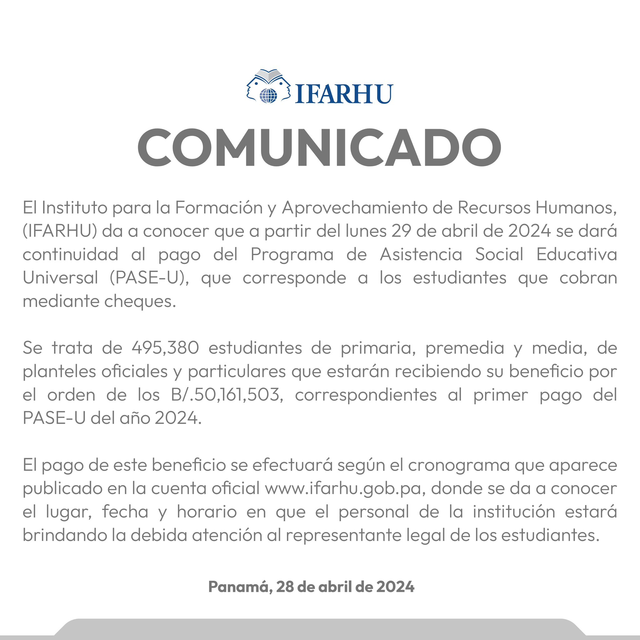 Ifarhu | Pago PASE-U 2024 | beca digital | Panamá