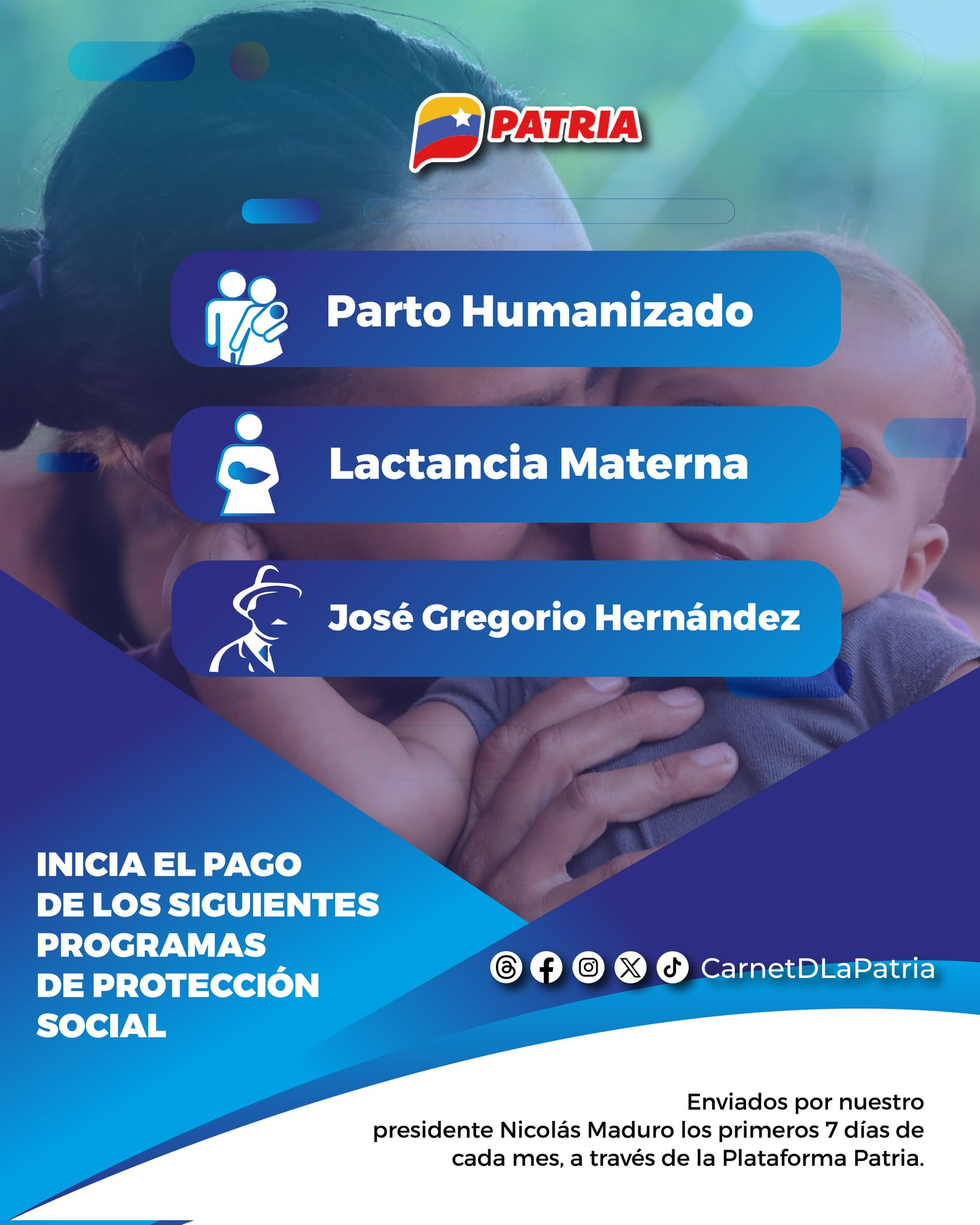 El Bono Parto Humanizado comparte fecha de pago y monto con el Bono Lactancia Materna. Foto: Carnet de la Patria/X