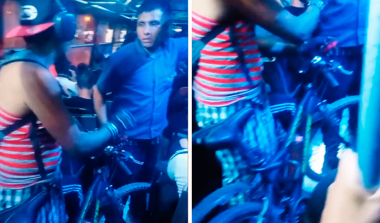 
                                 Captan a peruano viajando con su bicicleta dentro de bus y usuarios bromean: “Seguro le paga medio pasaje” 
                            