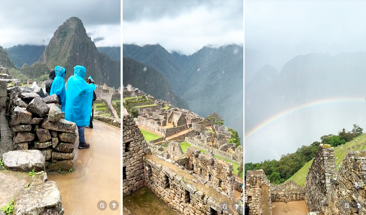 
                                 Turistas en Machu Picchu quedan impresionados al ver hermoso arcoíris en plena lluvia: “Perú es único” 
                            